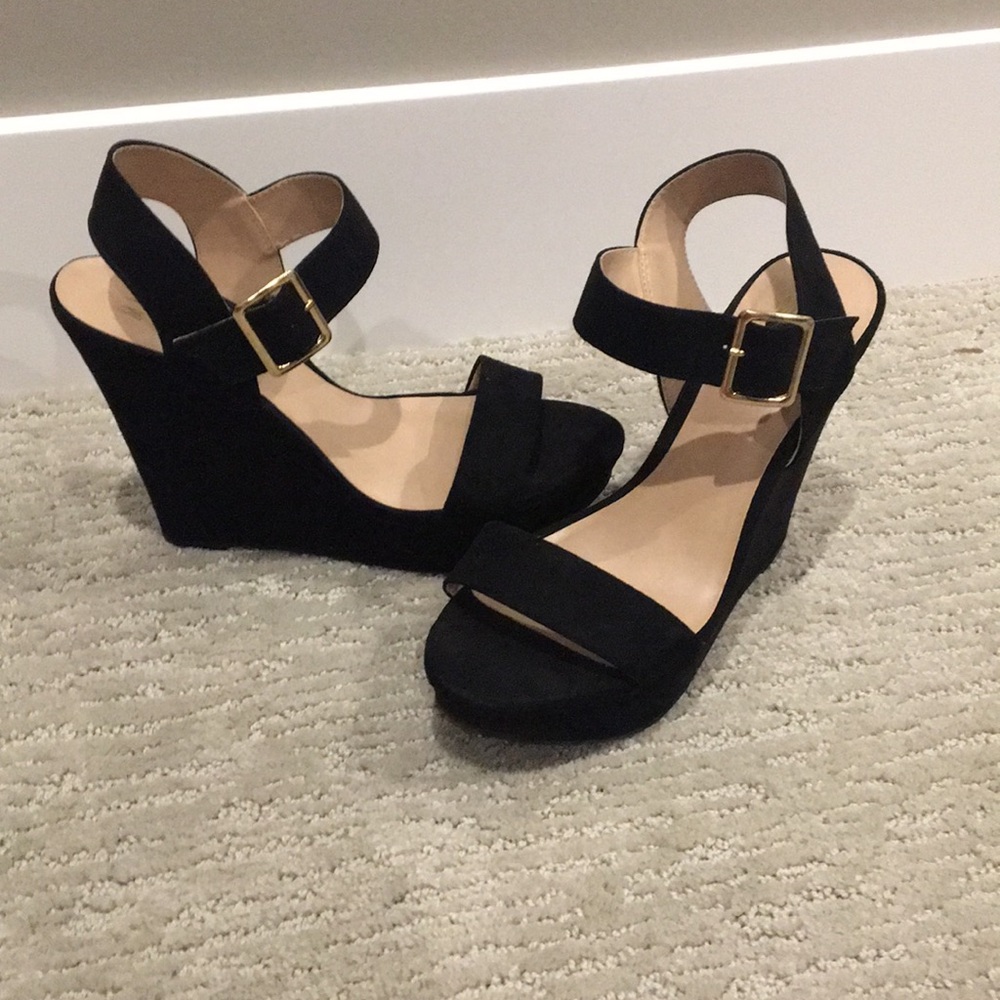 black wedge heels open toe